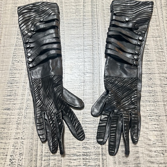 fioretto Accessories - Fioretto Long Black Leather Gloves with Snap Closures